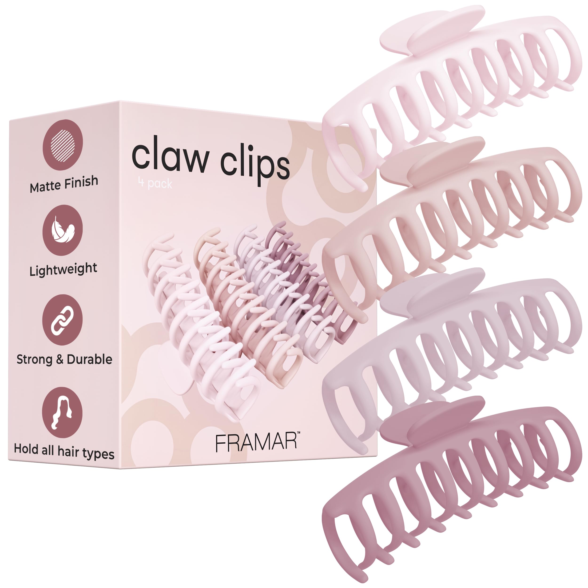 FRAMAR Hair Claw Clips Women - Extra Large Claw Clips For Thick Hair, Large Hair Clip, Hair Clips Women, Large Hair Clips For Thick Hair – Blush 4 Pack