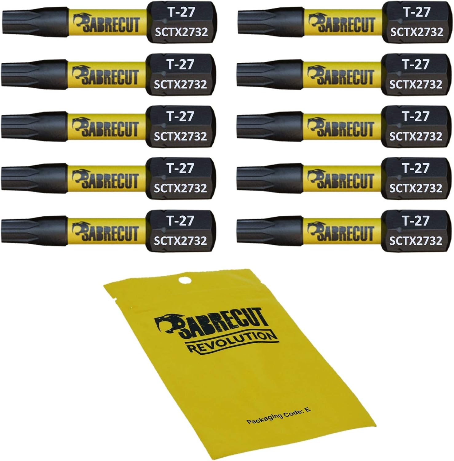 10 x SabreCut SCTX2732_10 32mm T27 TX27 Magnetic Impact Screwdriver Driver Bits Set Torx Heavy Duty, 1/4 inches