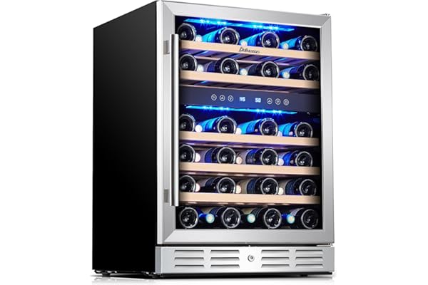 Kalamera 24 inch Wine Cooler, 37 Bottle Dual Zone Built-in or Freestanding | Wine Fridge with Stainless Steel Reversible Glass Door, for Home, Kitchen or Office