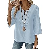 EVALESS Boho Tops for Women Blouses Dressy Casual V Neck 3/4 Sleeve Shirts Spring Outfits Trendy Vacation Clothes