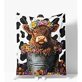 Highland Cow Blanket Warm Plush Cow Flannel Throw Blanket Super Soft Fleece Cozy Fuzzy Highland Cows Stuffed Animal Blanket Gifts for Kids Teens Adults Room Decor 40"X50"