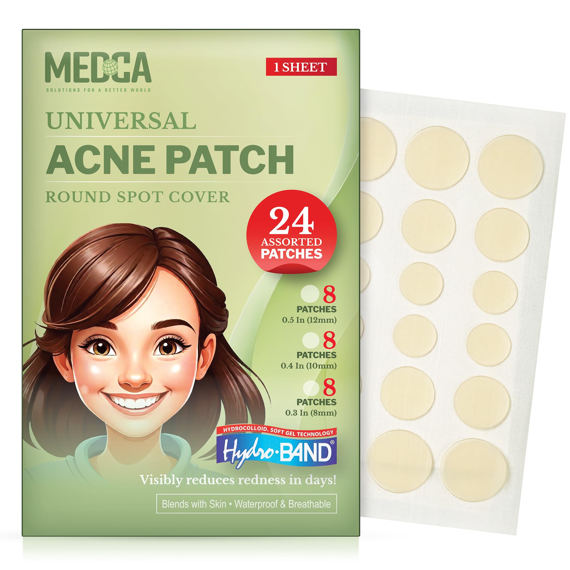 Acne Absorbing Covers - Hydrocolloid Acne Care Bandages (24 Count) Three Universal Patch Sizes, Acne Blemish Treatment for Face & Skin Spot Pore Patch that Conceals, Reduce Pimples and Blackheads