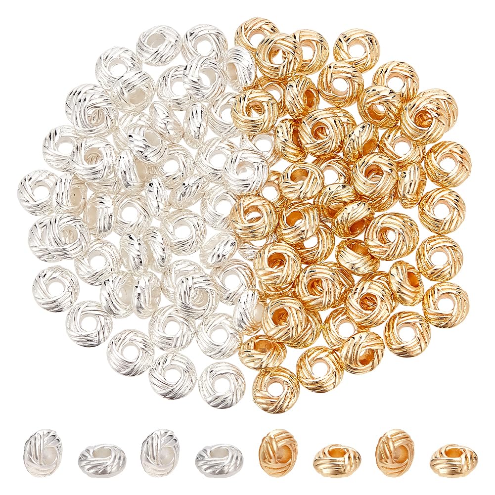 PH PandaHall 100PCS Rondelle Spacer Beads Gold Silver String Beads 6mm Winding Spacers Beads Loose Metal Beads Brass Stackable Beads for DIY Necklace Bracelet Earring Jewellery Making Hole: 2.5mm