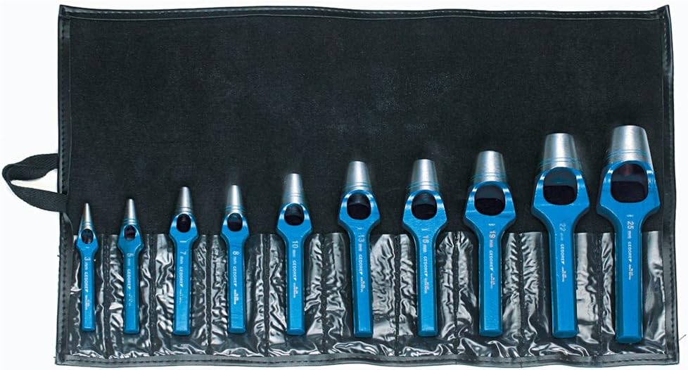 GEDOREArc punch set, 8-piece set, Ø 3 - 25 mm, Rubber leather gaskets fabric, Round, Punch, 57304