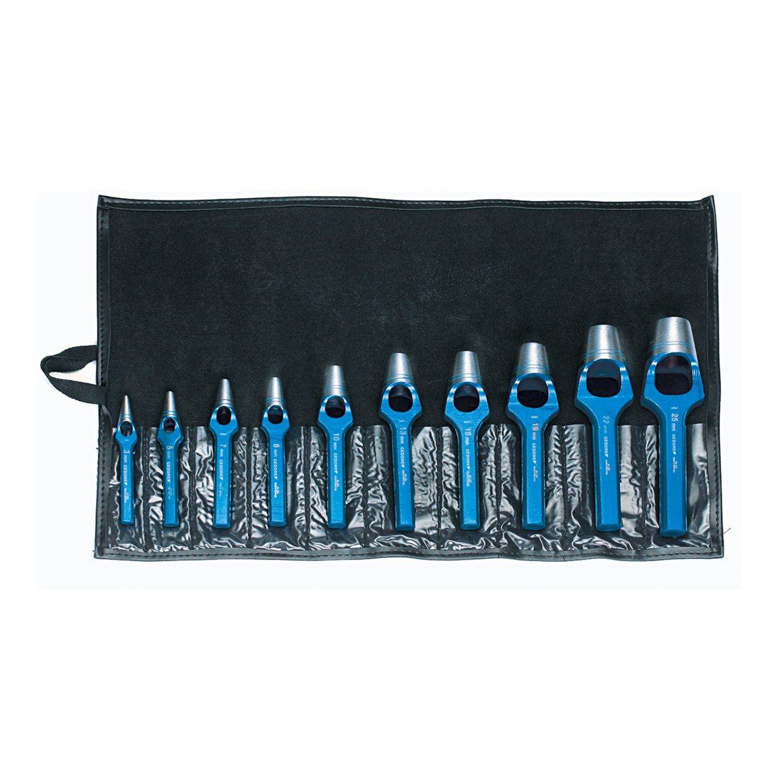 GEDOREArc punch set, 8-piece set, Ø 3 - 25 mm, Rubber leather gaskets fabric, Round, Punch, 57304
