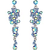 Flyonce Women's Crystal Wedding Bohemian Boho Floral Chandelier Long Dangle Earrings