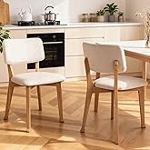 ZZWHOM Wooden Dining Chairs Set of 2, Mid Century Modern Kitchen Chairs with Fabric Upholstered and Curved Backrest for Dining Room, Restaurant/Cafe, 300LBS Capacity, Natural
