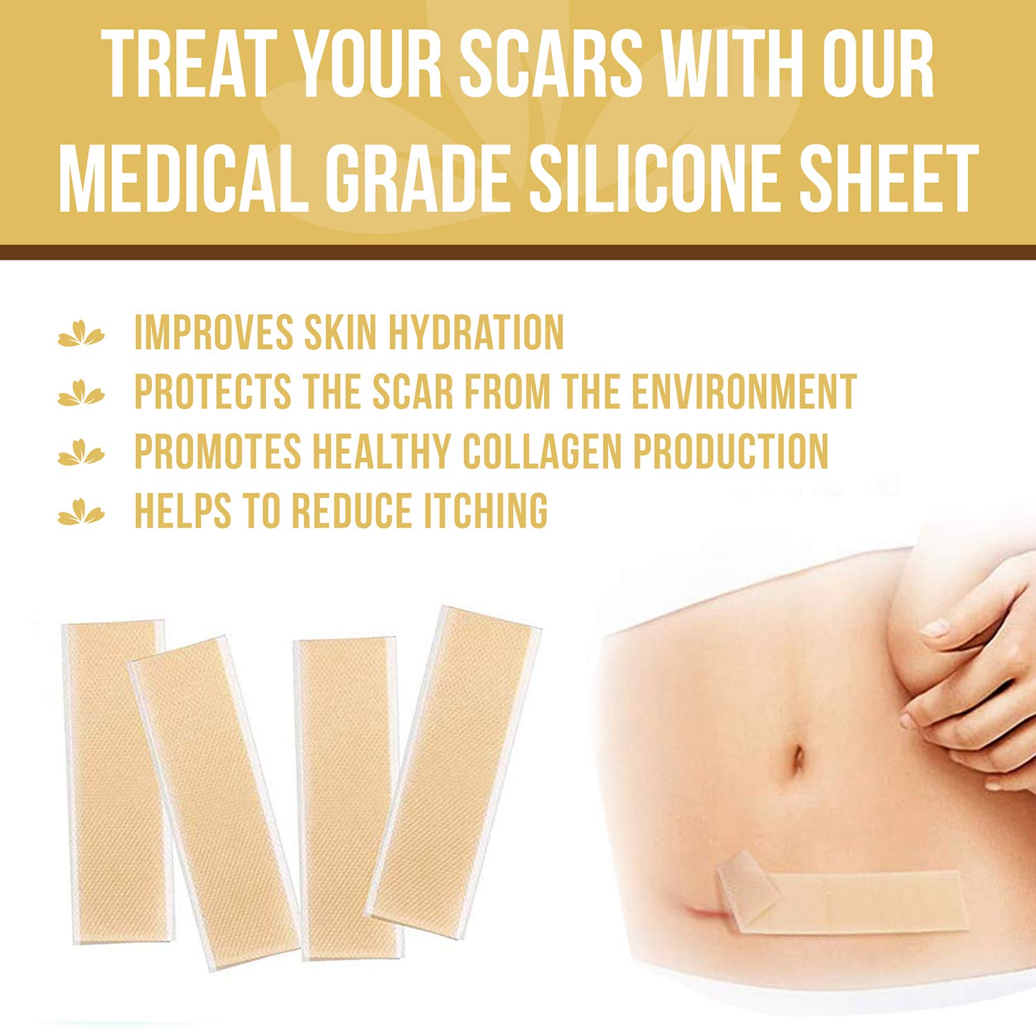 HANASCAR Professional Silicone Scar Removal Sheets, Treat Scars Caused by C-Section, Surgery, Burn, Injuries, Acne, and Stretch Marks, Works on Old & New Scars, 5.7"×1.57”, 4 Reusable Sheets : Beauty