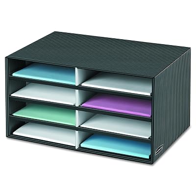 Bankers Box Decorative Eight Compartment Literature Sorter, Letter, BlackGray Pinstripe 6170301