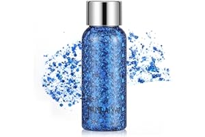 Holographic Blue Face Glitter, TEOYALL Long Lasting Glitter Shimmer Chunky Sequins Glitters for Body, Face, Hair Makeup (Blue)