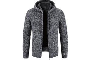 Men's Warm Thicken Hood Knit Cardigan Long Sleeve Zipper Fall Winter Sweater Coat Casual Open Front Hoodie Jacket