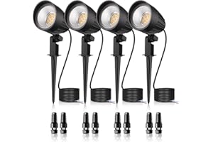 MEIKEE 7W Low Voltage LED Landscape Lights 800LM 12V Outdoor Landscape Lighting 2700K Warm White IP66 Waterproof Garden Pathway Lights Yard Lawn Spotlights with Connectors (4 Pack)