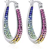 Savlano 14K White Gold Plated Inside Out Crystal Hoop Earrings For Women Comes With Savlano Gift Box