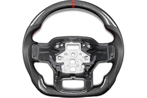 TESFEEL Carbon Fiber Steering Wheel for F150 2021-2024 D-shaped Flat-bottom Steering Wheel Preforated Leather Grip Hand-Stitched for Ford for F150 Models without Paddle Shifters