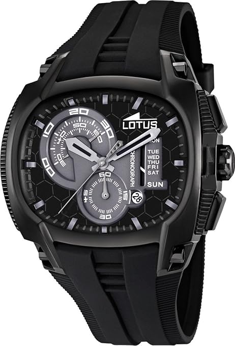 Lotus 15755-4 - Reloj analógico de Cuarzo para Hombre con Correa de Caucho, Color Negro