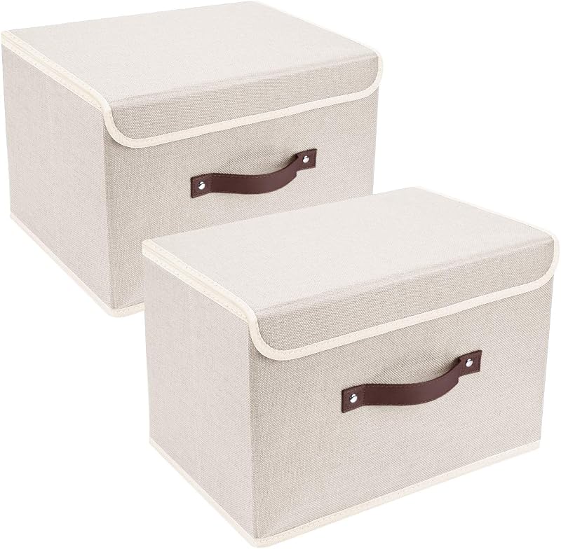 TYEERS Collapsible Storage Box with Lid Beige 38x25x25 cm Set of 2