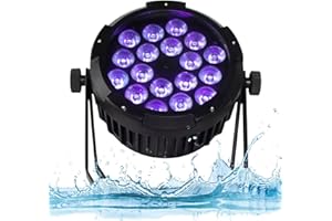SHEHDS Par IP65 Waterproof Outdoor LED 18x18W RGBWA+UV Colors Uplights Wash/Strobe Stage DMX512 Sound Activated Fanless Muted DJ Lights for Christmas Party Wedding
