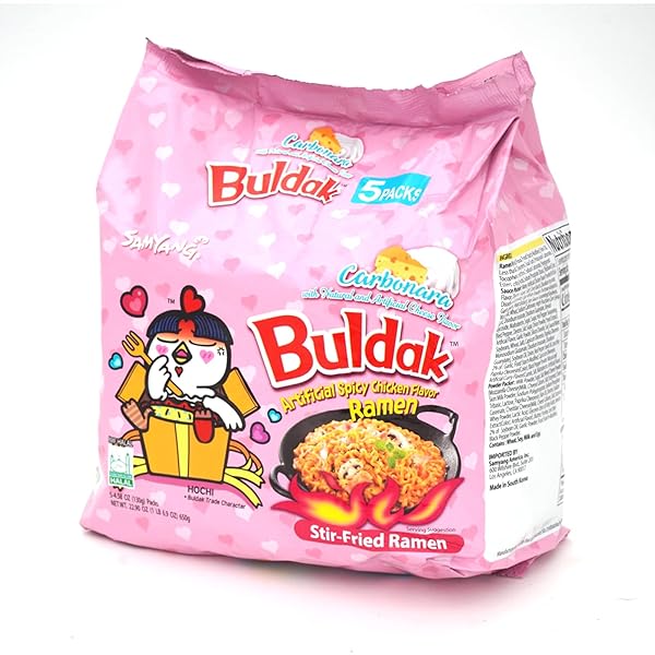 SAMYANG BULDAK HOT CHICKEN SPICY RAMEN KOREA INSTANT PACKAGED NOODLES,CARBONARA,4.58 OZ,5 PACK