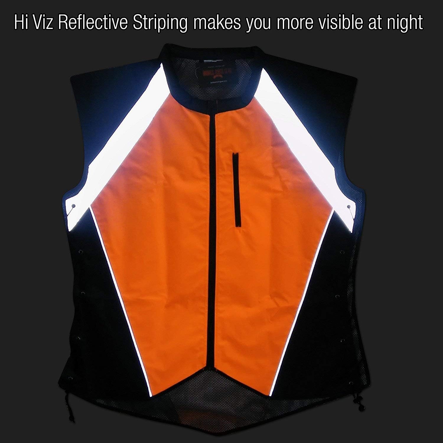 Hi Vis Reflective Motorcycle Safety Vest. Fits Over Jacket, Zip Front, Pocket (XL: No Logo Fits over Lg-XL Jackets, Bold Orange): Clothing