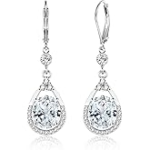 Sterling Silver Drop Earrings for Women Trendy Leverback Silver Dangle Earrings with Cubic Zirconia Charm Dangle Drop Earring Jewelry Hypoallergenic