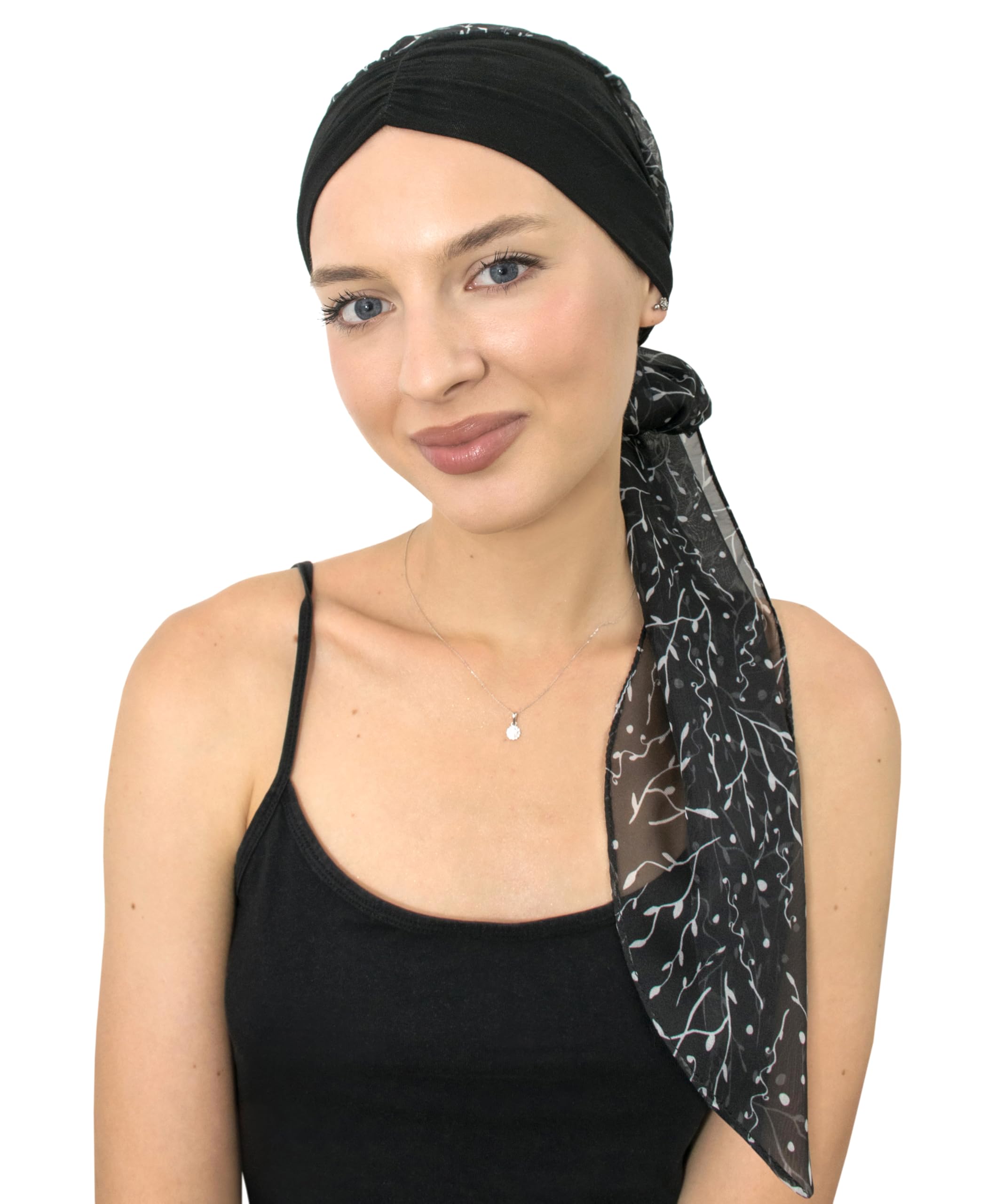 Photo 1 of CAPLORD Bamboo Head Scarf with Chiffon Wrap – Soft Skull Cap for Women, Chemo & Hair Loss Headwear, Lightweight Turban Hat for Cancer Patients, Elegant Head Covering & Headwrap