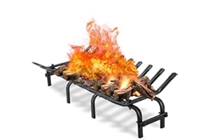 TBMLC Black Steel Fireplace Grate - 24 inch Steel Firewood Log Burning Rack,Stylish and Durable Firewood Burning Rack Holder for Indoor Chimney Hearth or Outdoor Fire Pit (23.5 x12.5 inch)