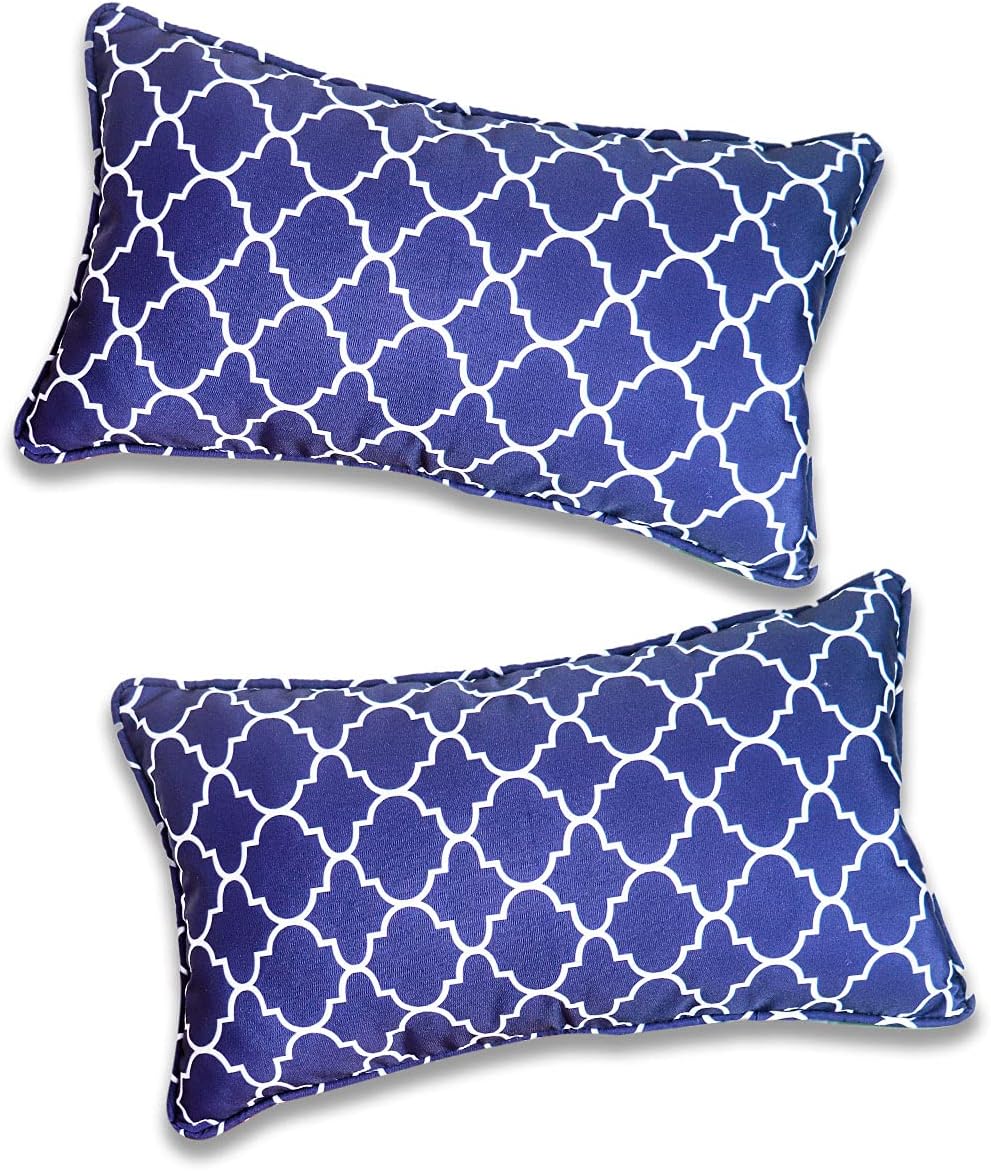 Vanteriam 2 Pack Indoor Outdoor Waterproof Lumbar Throw Pillow Cover ONLY, Decorative Rectangular Outdoor Pillow case with Piping for Patio Furniture Set, 12''x20'' MH-Y23 Dark Slateblue