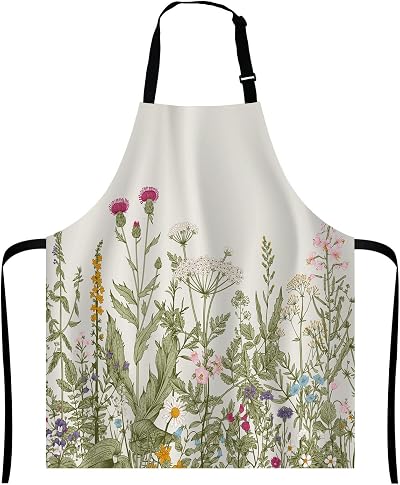 Wasach Waterproof Apron - Wild Flowers Floral Print - Cooking Baking Gardening