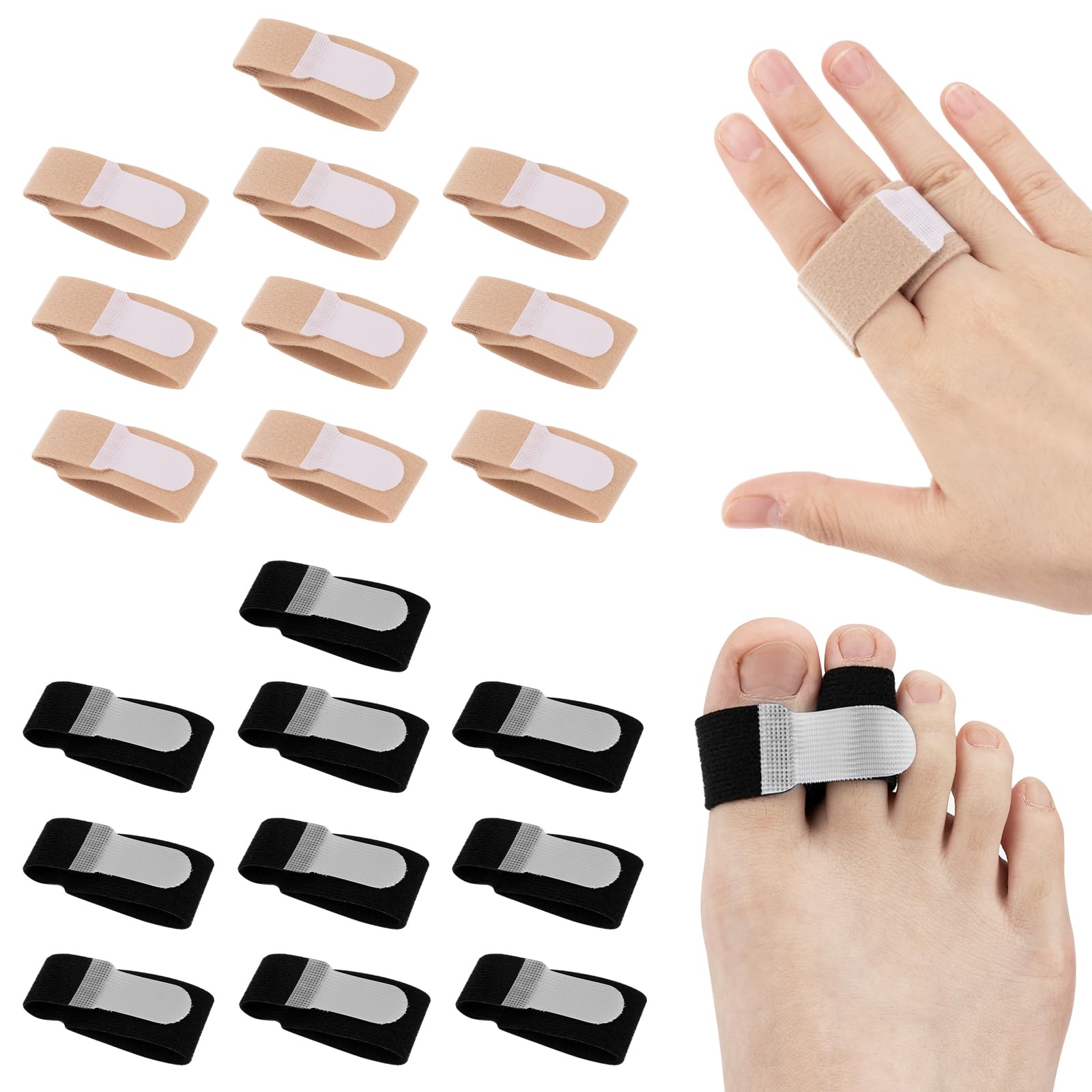 Fantasyon 20Pcs Finger Splints, Finger Tape Finger Buddy Wraps for Mallet Fingers Curled Finger Broken Finger,Finger Brace Straps for Osteoarthritis Finger Joint(Skin Colour+Black)