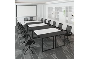 Bonzy Home Conference Tables 18ft Office Computer Desk for Meeting Room Study Writing Printer Podcast Table Save Space Design for 16People Modern Black&White 6PCS