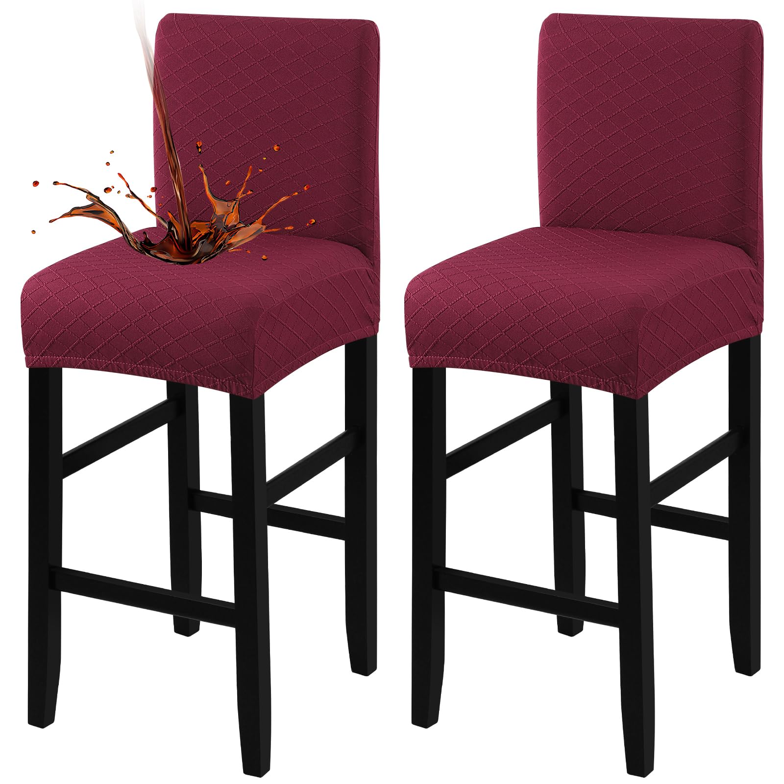 Fuloon Waterproof Bar Stool Covers 2 PCS, Stretch Pub Tall Chair Slipcover with Backs Counter Chair Cover Barstool Slipcovers Removable Washable (Burgundy, 2 PCS)