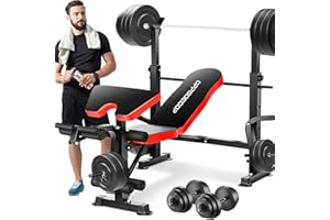 OPPSDECOR 6 in 1 660lbs Weight Bench with Leg Extension and Leg Curl, Foldable Bench Press Set and Squat Barbell Rack with Preacher Curl, Adjustable Workout Bench for Home Gym Strength Training PXZXYX1