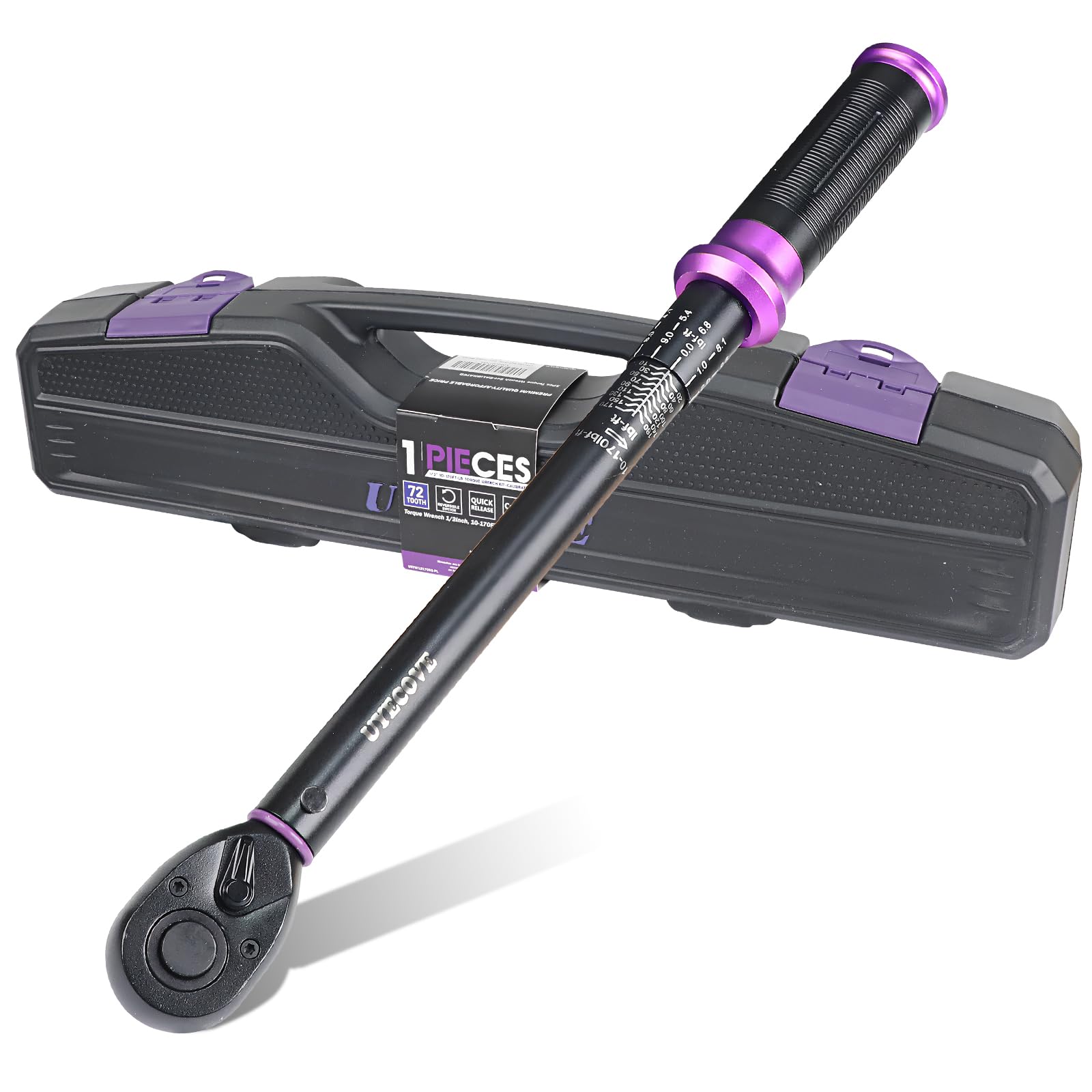 UYECOVE 1/2" Inch Drive Click Torque Wrench 10-170 FT-LB/13.6-230.5N.M, ±3% Accuracy, Dual-Direction Click Professional Torque Wrench, Dual Range Scales Graduated in FT.LB and N.M, Purple Image