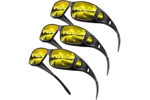 QALLY Night Vision Glasses, Fit Over Glasses Mens Womens, Wrap Around Anti Glare HD Night Vision Lens for Night Driving