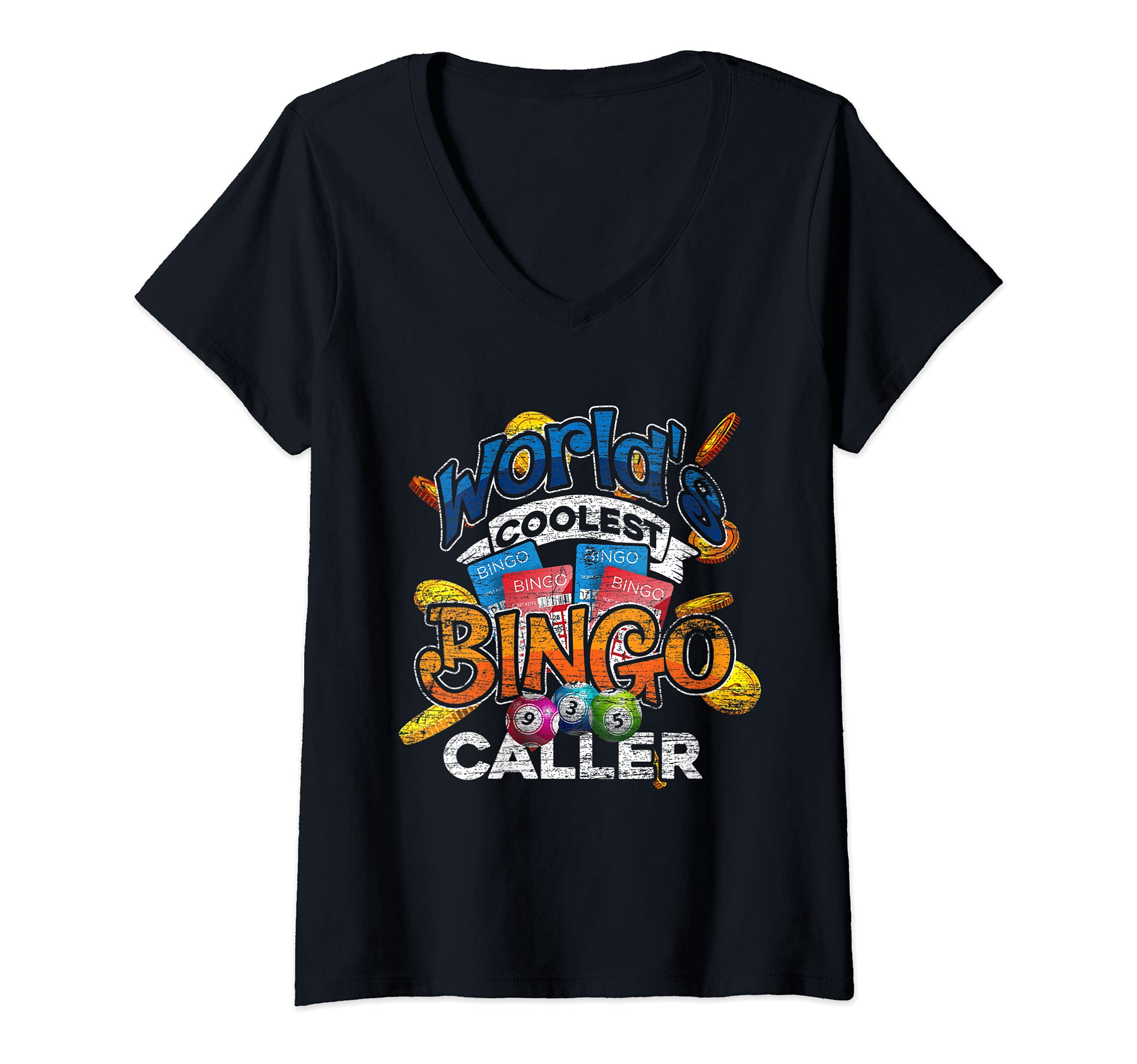Womens Funny Bingo Caller Gift Worlds Coolest Bingo Caller Bingo V-Neck T-Shirt
