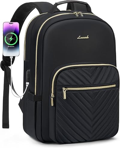 LOVEVOOK Laptop Backpack 17.3 Inch for Women USB Port Waterproof Black