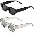 Teumire Retro Rectangle Polarized Sunglasses for Small Face Women Men Chunky Square Thick Frame Glasses UV400 Protection
