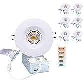 POPANU Premium Canless Recessed Gimbal Downlight Rotatable-Spotlight 5 CCT 4 Inch Eyeball Ceilling Potlight, Dimmable Lights Fixture with Junction Box, 8W, White Round Trim, with Baffle, 6P