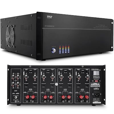 Pyle 4 Multi-Zone Stereo Amplifier - 19” Rack Mount, Powerful 8000 Watts with Speaker Selector Volume Control & LED Audio Level Display, 4-Ch. Bridgeable Switches - PT8000CH