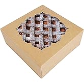 NPLUX 20 Pack Pie Boxes 10x10x3inch Bakery Boxes with Window Pastry Box for Pies,Cheesecake and Chocolate Strawberries (Brown