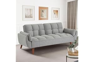 Fangflower Velvet Futon Sofa Bed,Adjustable Backrest Convertible Sleeper Sofa,Futon Loveseat with Tapered Wood Legs for Living Room, Bedroom, Apartment Lounge, Garage