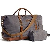 TRITOUR Duffle Bag for Men Travel Leather Canvas Weekender Bag Overnight Bag with Toiletry Bag