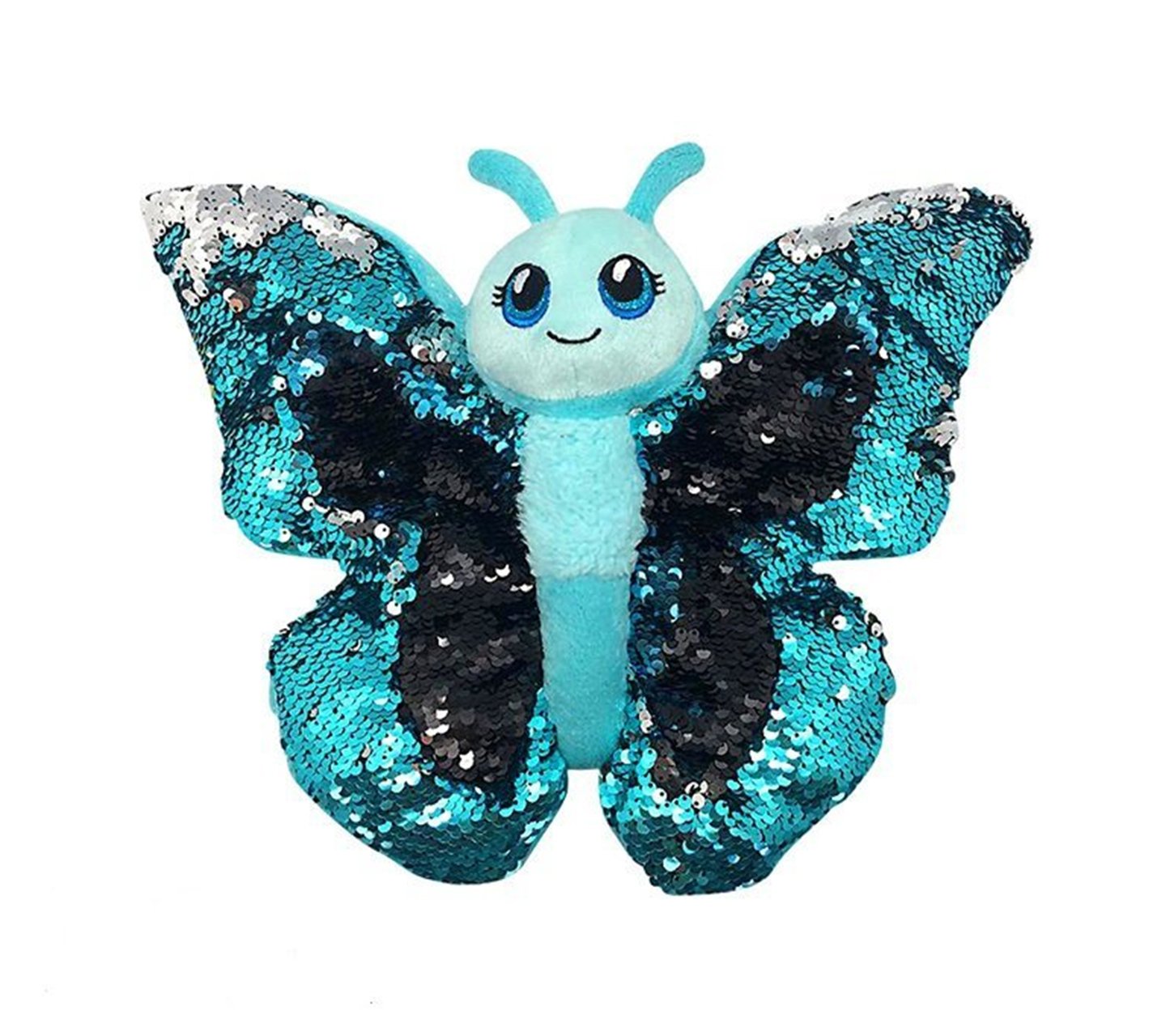 Photo 1 of Sequinimals Sequin Blue Butterfly Plush Stuffed Animal, Reversible Sequins Blue/Turquoise and Silver