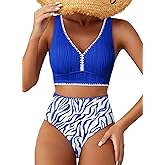 Herseas High Waisted Bikini Sets for Women - Textured Whip Stitch 2 Piece Swimsuit Bestselling Summer Beach Bathing Suit