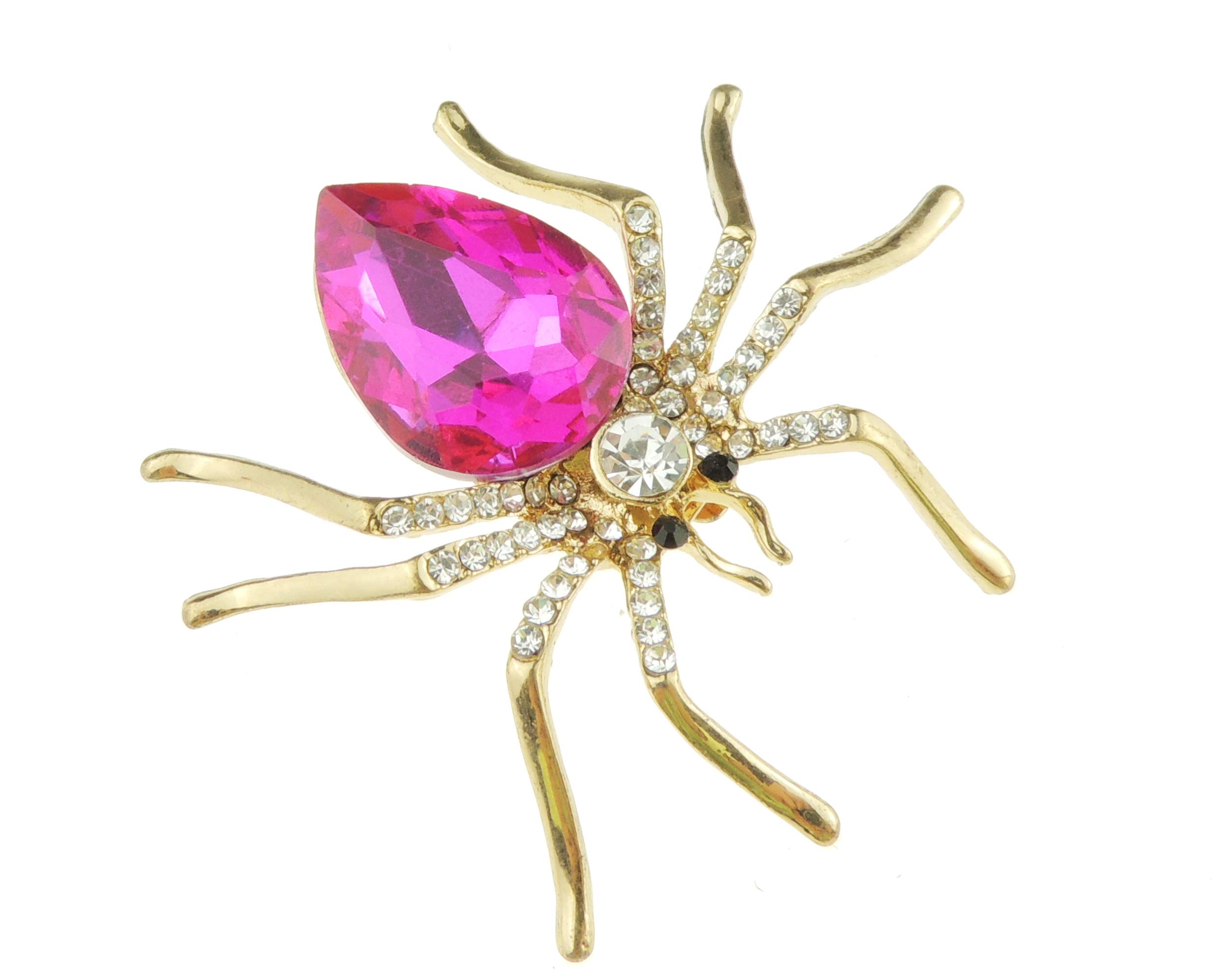 Ladies Large Crystal Diamante Gold Silver Grey Spider Brooch Boxed (Hot Pink Gold Tone)