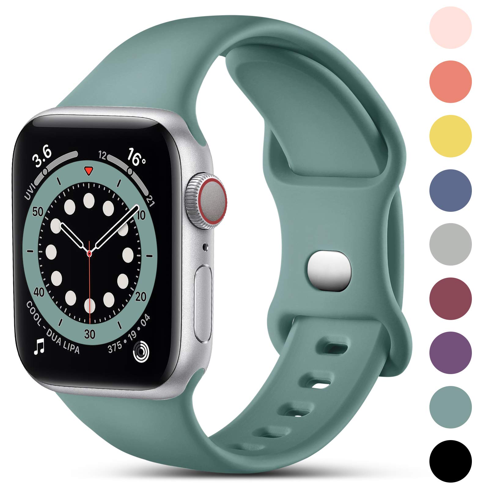 CeMiKa Compatible with Apple Watch Strap 38mm 40mm 41mm 42mm, Silicone Sport Band Replacement Straps Compatible with Apple Watch Series 11 10 9 8 7 6 5 4 3 2 1 SE SE3/iwatch Strap, Pinegreen