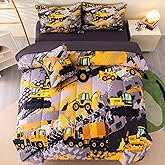 ASKOTU 6 Pcs Twin Bedding Set for Boys, Kids Construction Truck Comforter Sets with Sheets, Excavator Truck Twin Boys Bedding Sets