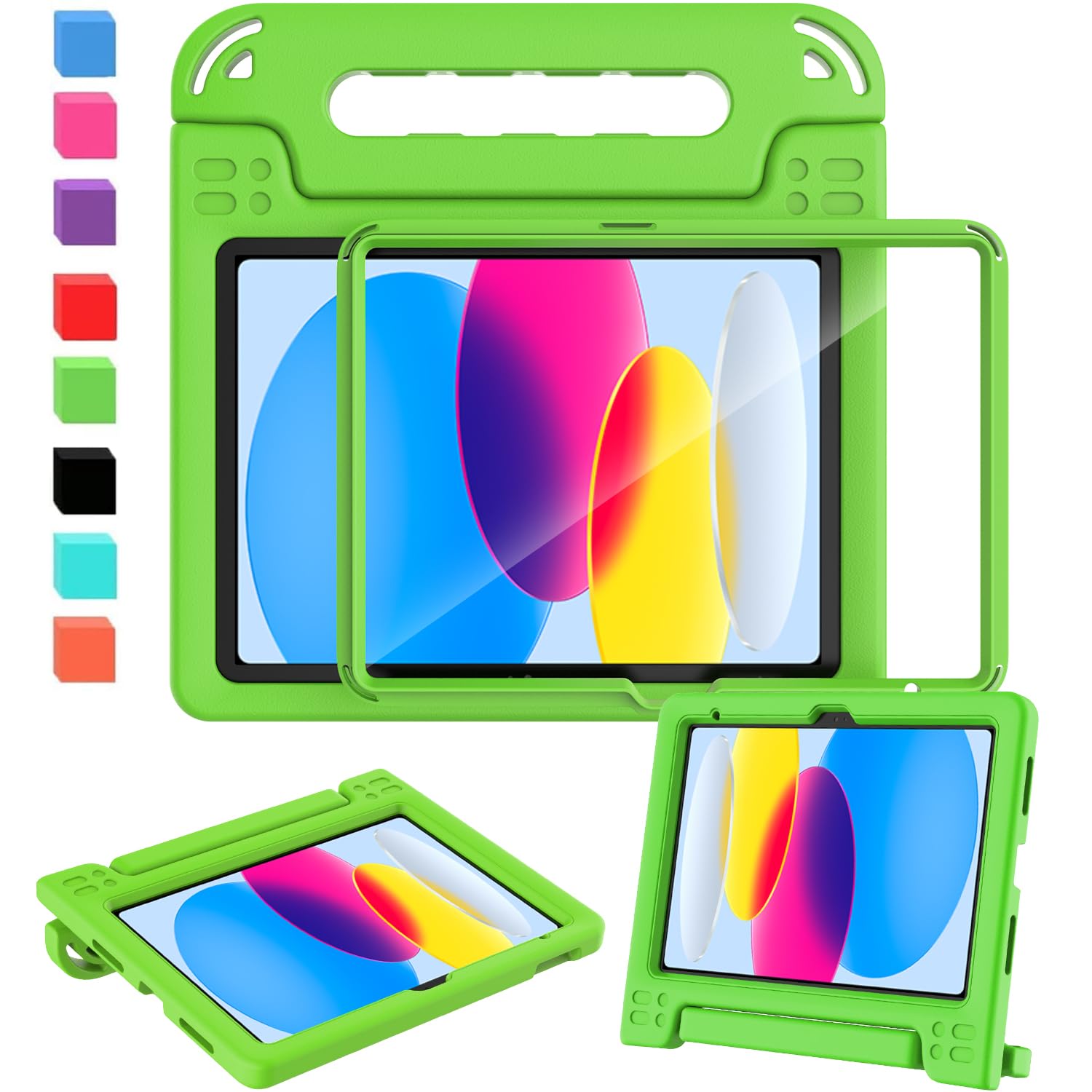 SINSO Case for iPad (A16) 11th Generation 11 Inch 2025/iPad 10th Generation 10.9 Inch 2022, Built-in Screen Protector, Shockproof Light Weight Kids ipad Cover with Handle/Stand, Green