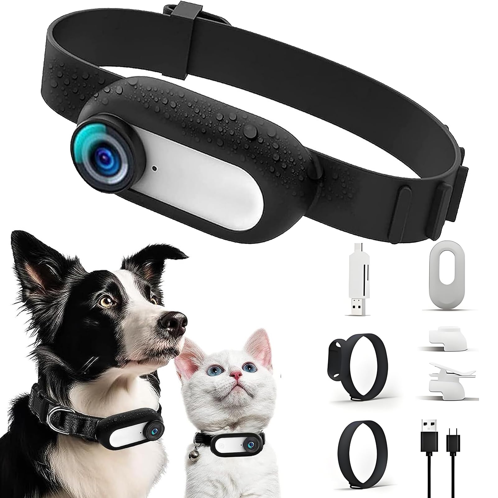Elprico Cat Camera Collar,HD 1080P Pet Collar Camera Cat Video Camera Mini Collar Camera,170° Wide Angle USB Rechargeable Adjustable Pet Camera Collarfor Dogs Cats Gift Indoor/Outdoor