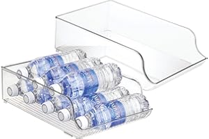 INTERDESIGN iDesign BPA-Free Plastic Water Bottle and Drink Holder Fridge Organizer Bin for Kitchen, Basement, Garage Fridge – Set of 2, 9" x 13.75" x 4", Clear Plastic